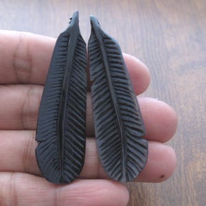 PAIR,  Hand Carved Buffalo  Horn Leaves ,  Feather Pendant,  DRILLED,  supplies for jewelry S8026