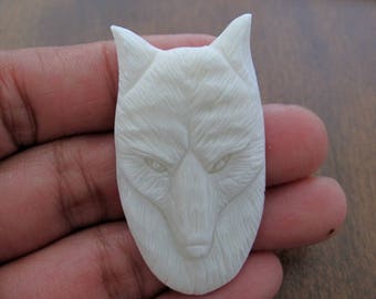 Intricate carved Wolf, Buffalo bone carving, Bovine,  Jewelry making Supplies S7874