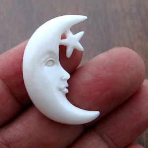 Luna creciente y estrella orientadas hacia la derecha, parte trasera plana, hueso de búfalo tallado a mano, suministros para joyería S8014
