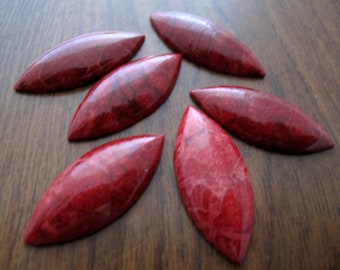 Red Coral Cabochon, Marquise Shaped, Flat back , Jewelry making supplies S8948