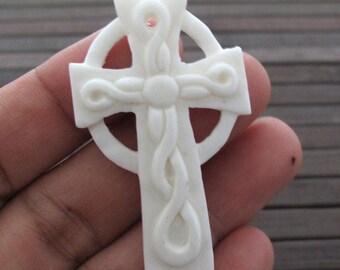 Carved bone Cross, Religious symbol. Cross pendant,  Jewelry making Supplies  S7236