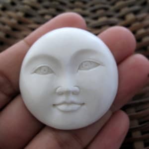 40mm  Moon Face with Open Eyes, Large Moon Face, Hand Carved Buffalo Bone, Embellishment, Jewelry making Supplies S7892