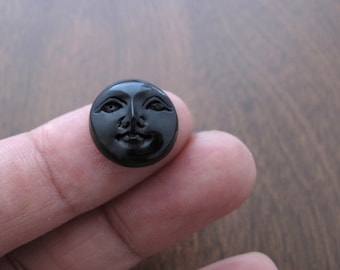 15mm Moon Face Cabochon with OPEN Eyes, Hand Carved Ox Horn, Embellishment, Organic cabochon, Jewelry making Supplies S4059