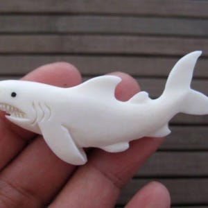 Hand Carved Shark, Buffalo bone carving, double sided,  Jewelry making Supplies S7888