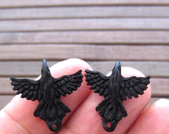 Tiny Pair 15mm x 13mm carved black    raven , Buffalo horn carving, Earrings  Jewelry making supplies S4637