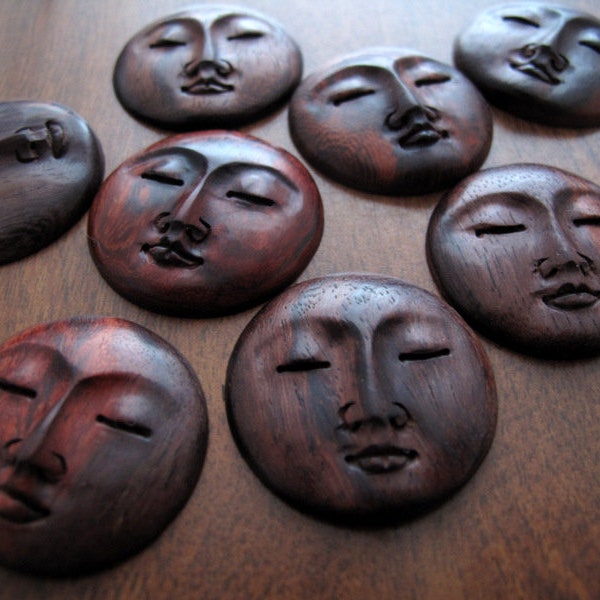 30mm Moon Face  Cabochon with Closed Eyes, Hand Carved from Sono Wood,   Jewelry Supplies S8966