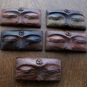 Carved BUDDHA Eye Cabochon, Sono Wood, Not Drilled,  embellishment S8357