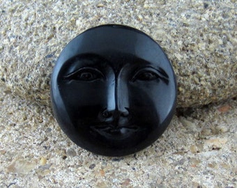 Hand carved  25mm Gorgeous Moon face , Buffalo Horn carving , Embellishment, Organic , Jewelry making Supplies S3450