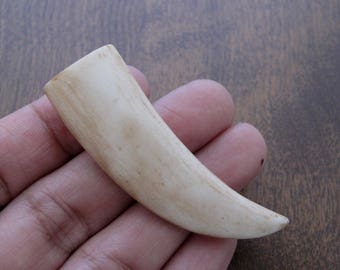 Large  Antique Looking   Hand Carved tusk , Double-Sided, NOT-Drilled, Jewelry making Supplies S7286