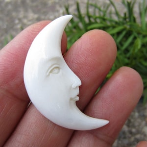 Hand Carved Buffalo Bone Crescent Moon Open Eye, One Sided,  Cabochon, Embellishment, jewelry making supplies-Free drilling   S4192