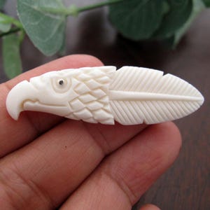 Hand-Carved Buffalo Bone Eagle Feather, 2-Sided, Not-Drilled, Jewelry making supplies S8858