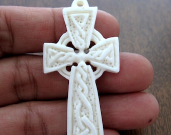 Carved bone Cross pendant , Religious symbol. Cross pendant,  Celtic knot, Jewelry making Supplies  S8954