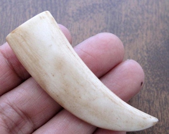 Large  Antique Looking   Hand Carved tusk , Double-Sided, NOT-Drilled, Jewelry making Supplies S7286