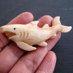 Hand Carved Shark, Buffalo bone carving, double sided,  Jewelry making Supplies S7888