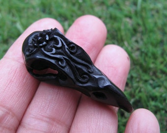Stylized Raven skull  Buffalo horn carving, Sculpture, NOT Drilled, Jewelry making  Supplies,  (Free Drilling upon request)S8510