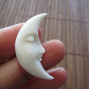 Amazing  Buffalo bone carving ,  Crescent moon  Double sided, Embellishment, NOT Drilled, bone beads  S3314