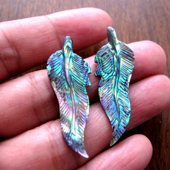 Hand Carved Abalone feather,  jewelry making supplies S888