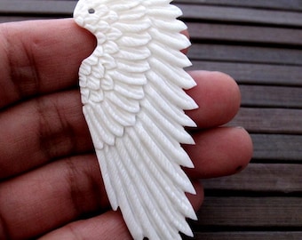 Intricate double sided  carved  Angel Wing , DRILLED , Jewelry making Supplies S7416