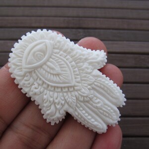 Intricate  Large Hamsa Hand Charm ,  Fatima Hand , Buffalo bone carving , Free drilling  S4622