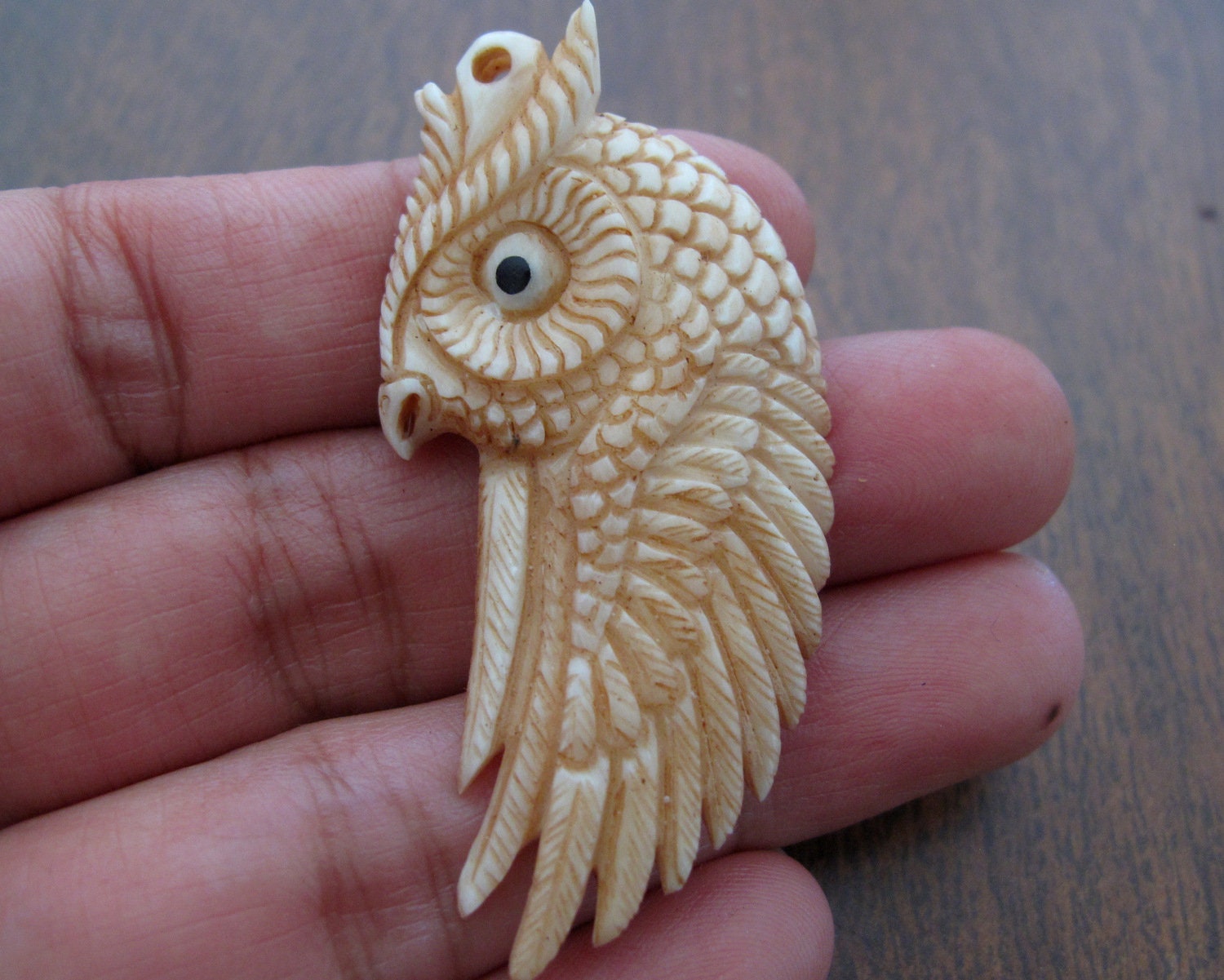 Gorgeous   hand carved  Flying Owl cabochon, Antique look, Bone carving , Jewelry making Supplies S8