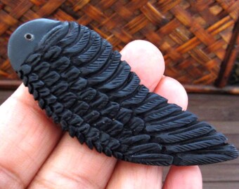 Hand Carved Angel Wing pendant  ,Buffalo horn carving   Drill , Jewelry making Supplies S4502