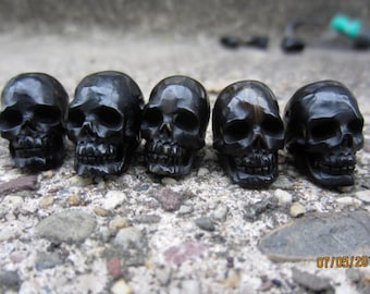 Hand Carved 5 Piece  Skull Bead Set, Carved Ox Horn, Top to Bottom DRILLED  S5845
