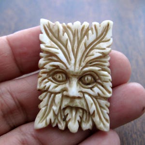 Antiqued look   amazing Detail Hand Carved  Green man Buffalo bone cabochon ,  Natural cabochon, Jewelry making S8957