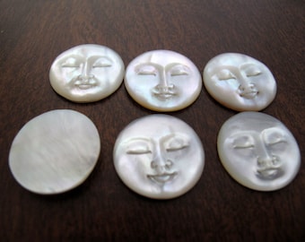 Hand Carved Moon Face Cabochon with Closed Eye, 27 mm, Yellow Mother of Pearl, Cabochon for Setting S8882