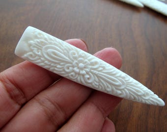 Excellent Large  80mm  Engraved Buffalo bone Tusk ,  Buffalo Bone Carving, Embellishment, jewelry making supplies  S10008