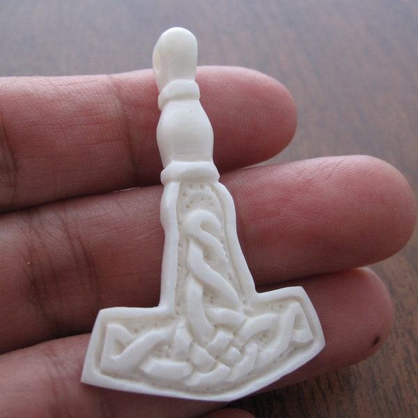 Carved Thor's Hammer,  Pendant Bead, Mjolnir, Focal Component, Bone Carving, Jewelry making Supplies S8850