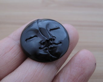 Hand Carved  25mm Gorgeous Moon / Phase Moon Cabochon , Flat back, Buffalo Horn carving , Organic , Jewelry making Supplies S6658