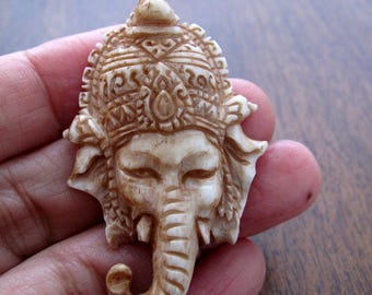 Deep relief Antique looked  GANESHA Carved buffalo bone Pendant,Ganesha, side drilled , beads, Jewelry making Supplies S5908