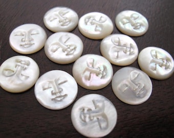 20mm Moon Face Cabochon with CLOSED Eyes, Hand Carved Yellow Mother of Pearl, Cabochon for Setting, S6954