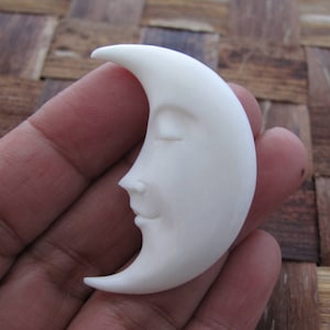 Large Crescent Moon Face with CLOSED Eyes, Buffalo Bone Carving, Half Moon Face , Double Sided  ,supplies  S8030