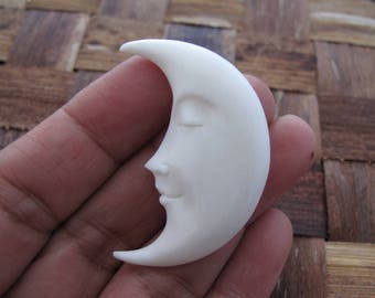 Large Crescent Moon Face with CLOSED Eyes, Buffalo Bone Carving, Half Moon Face , Double Sided  ,supplies  S8030