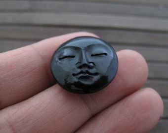 20mm Moon Face BEAD with CLOSED Eyes, Drilled Top to Bottom, Buffalo Horn Carving, Pendant, Jewelry making supplies S6951