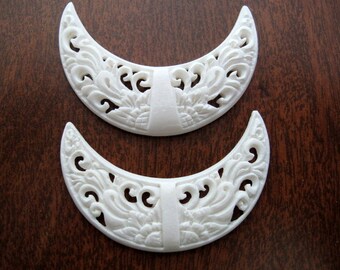 Buffalo Horn Carving jewelry making supplies S4500-6 mm thickness SALE 30 mm Double Horn Black Crescent FLAT BACKED