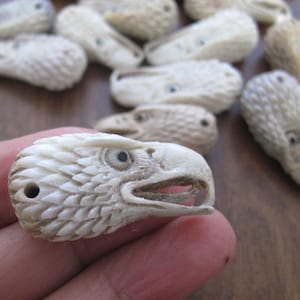 Excellent Hand Carved Eagle Head, Double sided carving, Carved deer antler Pendant ,Supplies for Jewelry S10165