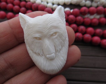 Intricate carved Wolf, Buffalo bone carving, Bovine,  Jewelry making Supplies S6358