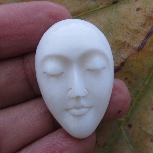 Excellent  Extra Large oval face cabochon with  closed eyes,Buffalo Bone Carving, Jewelry making supplies  S5844