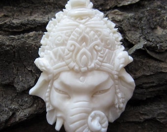 Gorgeous Deep Relief GANESHA Carved Buffalo Bone Pendant, Side-DRILLED, beads, Jewelry making Supplies S3329