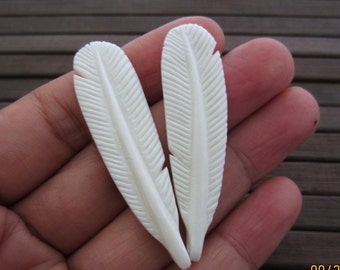 Hand Carved Feather Pair, Side Drilled , Embellishment , Jewelry making supplies S5712