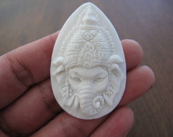 SALE Deep relief GANESHA ,Ganesh, Elephant,  carved  buffalo bone , Jewelry making Supplies, Drilling available upon request  S7933