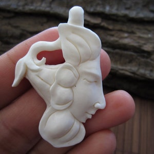 Excellent carving Mayan Tribe Hand Carved Buffalo Bone Pendant . Drilled side to side, Jewelry making Supplies S1805 image 1