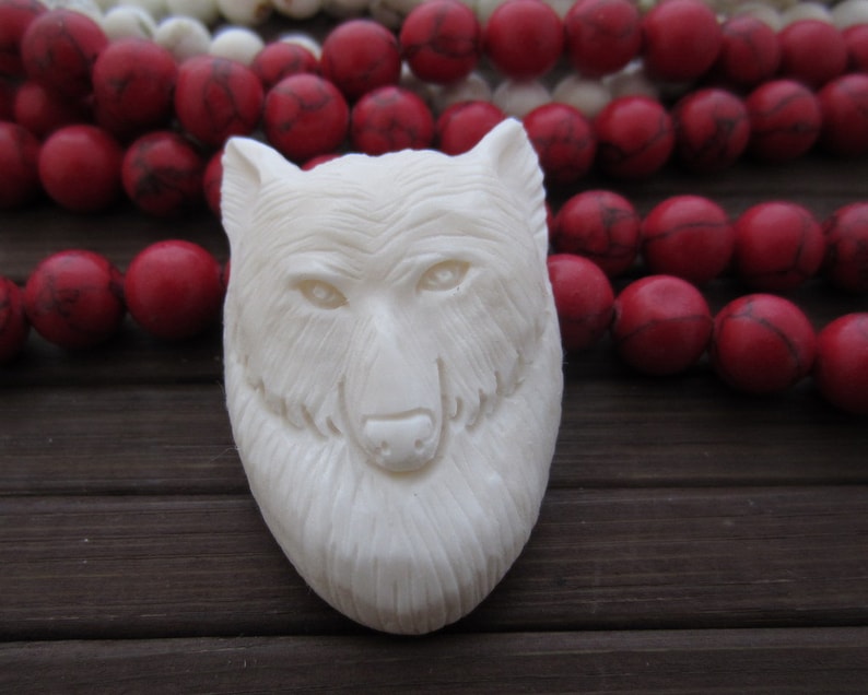 Buffalo bone carving Intricate carved Wolf Bovine Jewelry making Supplies S6358