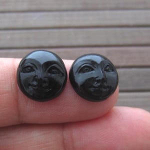 PAIR of 12mm Hand Carved  Tiny  Moon Faces with Open Eyes, Buffalo Horn carving , Organic , Jewelry making Supplies S5431