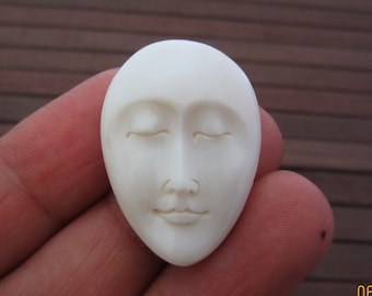 Oval Face Cabochon with  Closed Eyes, 30 mm x 22mm , Buffalo  Bone Carving, Not-Drilled, Embellishment, Cabochon for setting S5333