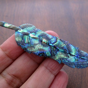 SALE Hand Carved Abalone feather,  jewelry making supplies S8701