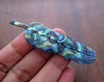 SALE Hand Carved Abalone feather,  jewelry making supplies S8701