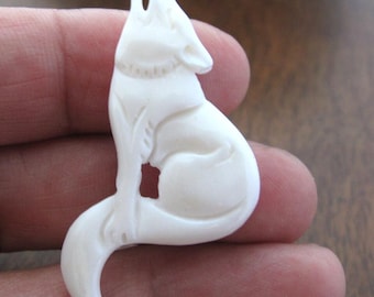 Deep relief  Howling Wolf  , Buffalo bone carving , supplies S8400